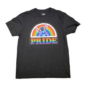 Disney Pride Collection Stitch Rainbow Graphic T-Shirt Black Large L 42/44 NWOT